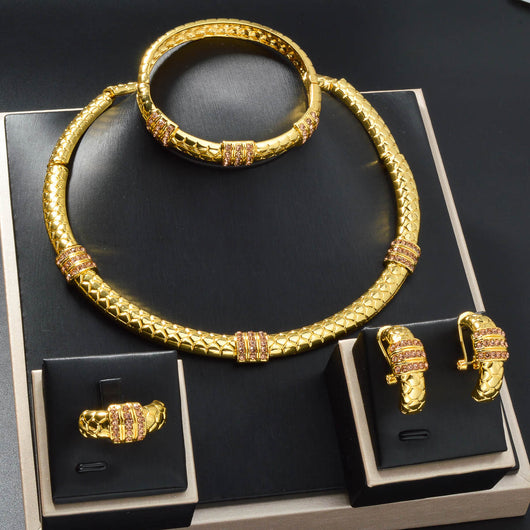 Conjunto de Joyas con Diamantes Estilo Chino: Anillo, Pulsera, Collar y Aretes - Image 3