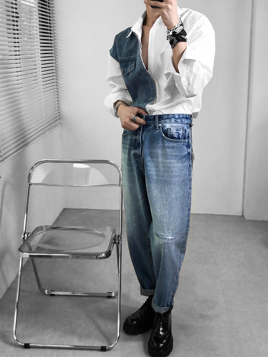 Camisa Denim Primavera con Empalmes de Diseño para Hombre - Image 4