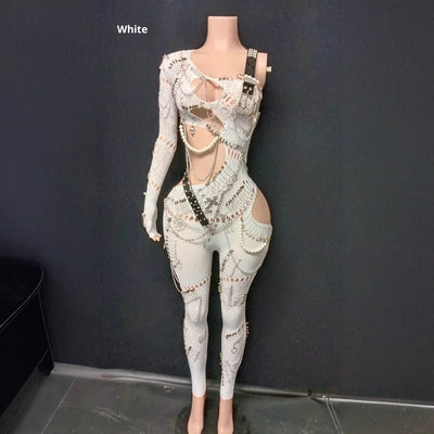 Jumpsuit Elegante con Cutouts y Cadena de Perlas para Mujer - Image 3
