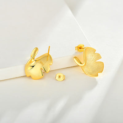 Aretes de Plata 925 Chapados en Oro 14k - Diseño Ginkgo Biloba Estilo Nacional - Image 4