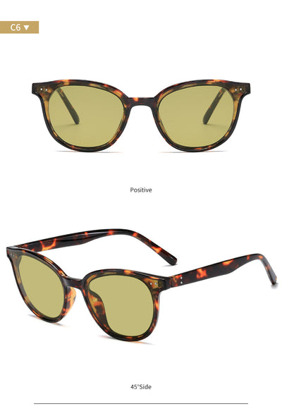 Jelly yellow frame sunglasses with green lenses, featuring a rounded cat-eye shape for UV protection and fashion. - Image 25