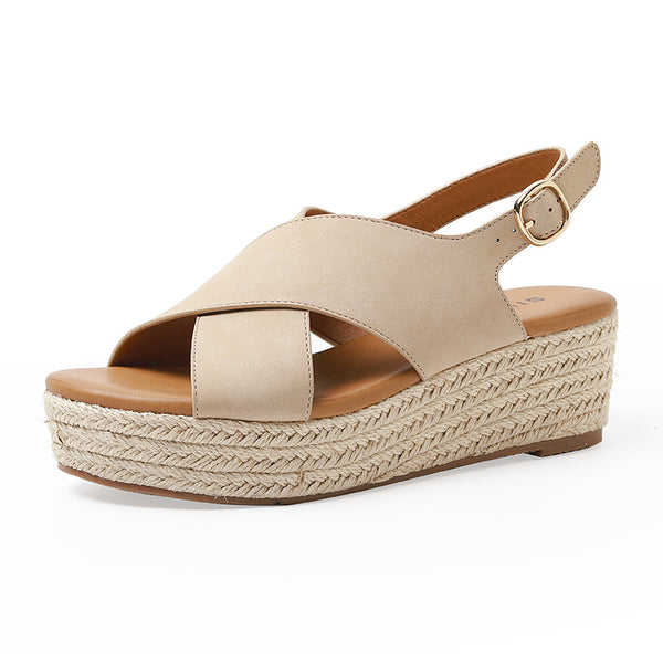 Sandalias Cuña Plataforma con Tiras Cruzadas y Suela de Cuerda