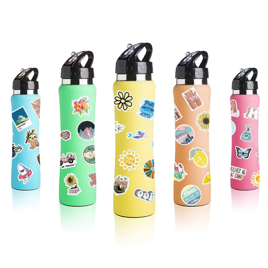 200 assorted waterproof PVC stickers featuring diverse designs like sunflowers, butterflies, rainbows, travel scenes, and positive quotes. - Image 16