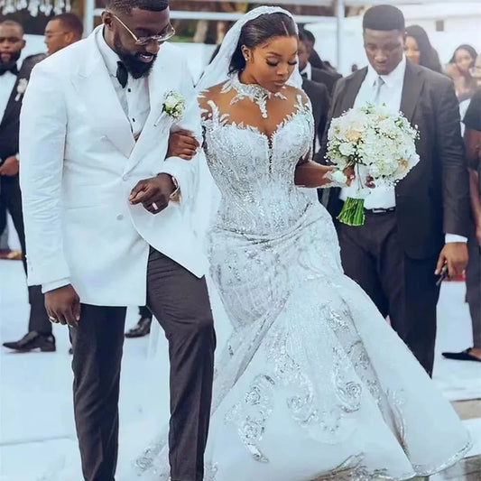 Vestido de Novia Africano con Encaje y Manga Larga Silueta Sirena