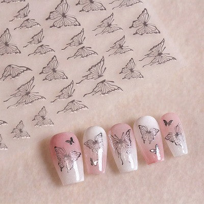 Stickers de Uñas Mariposa Rosa con Relieve Blanco y Negro - Image 4