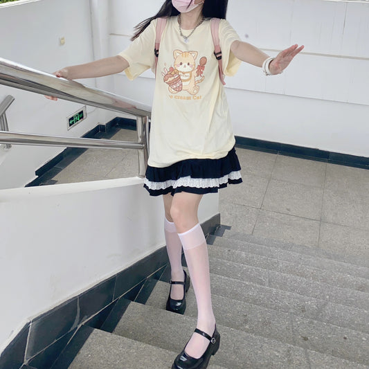 Playera Gato Kawaii Helado - Diseño Cartoon Suave y Cómoda para Verano - Image 2