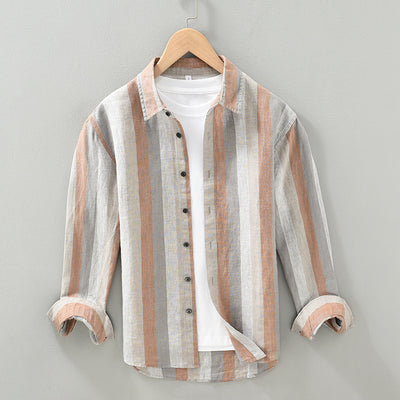 Camisa de Lino para Hombre con Mangas Largas y Rayas a Juego