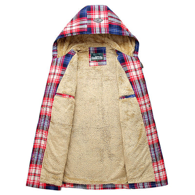 Camisa Acolchada Tipo Plaid para Hombre Talla Grande con Capucha - Otoño e Invierno - Image 9