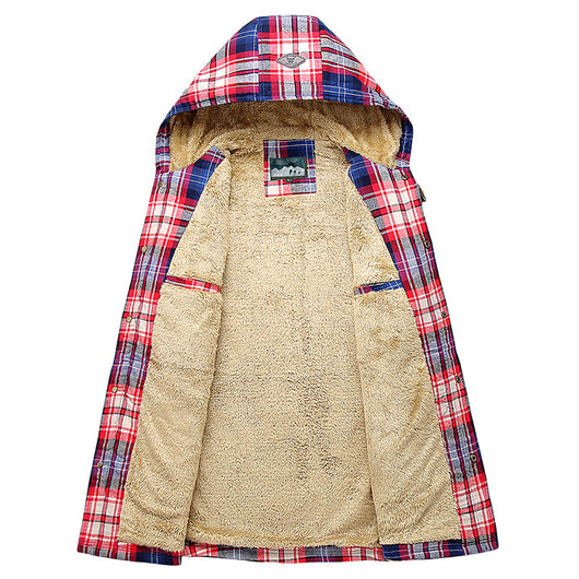Camisa Acolchada Tipo Plaid para Hombre Talla Grande con Capucha - Otoño e Invierno - Image 9