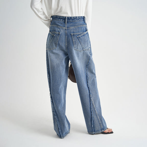 Pantalones Vaqueros Azul Desteñido Holgados Premium para Mujer