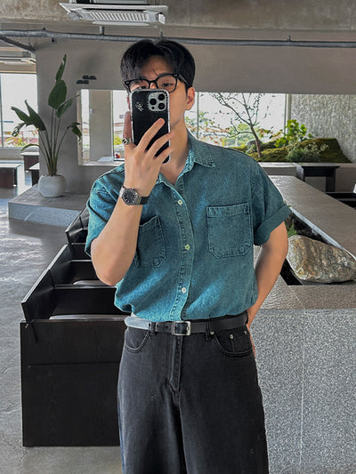 Camisa Vaquera Retro de Manga Corta para Hombre - Image 14