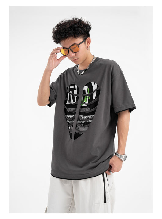 Camiseta Suelta con Detalles Rasgados y Costuras Decorativas - Image 16