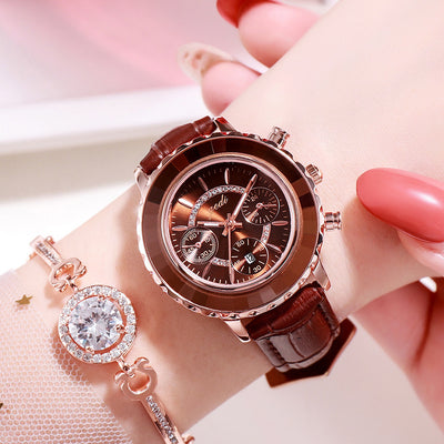Reloj Pulsera de Cuero Verde con Calendario para Mujer - Image 9