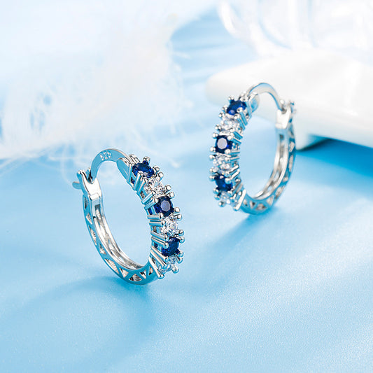 Aretes de Diamantes y Cristal Azul Zircón - Diseño Europeo Elegante - Image 2