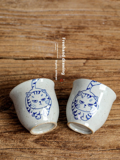 Taza de Té Porcelana Jingdezhen Gato Azul y Blanco - Image 9