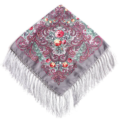 Pañuelo Cuadrado de Algodón y Lino con Flecos Estampado - Image 22
