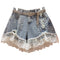 Shorts Talle Alto con Detalles de Diamantes - Estilo Coreano