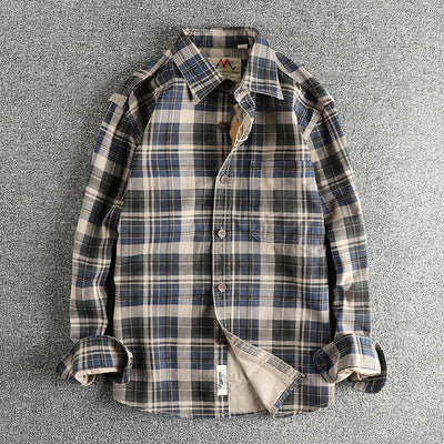 Camisa de Cuadros Manga Larga Texturizada para Hombre - Estilo Casual Lavado - Image 5