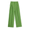 Calça Longa Verde-Pasto Plissada Cintura Média Feminina