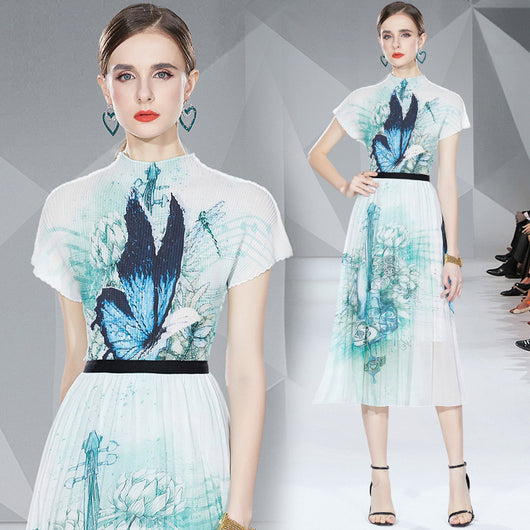 Conjunto Elegante Blusa Slim Fit con Falda Plisada Estampada