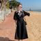 Abrigo Largo Negro Estilo Diosa - Corte Elegante Oversize