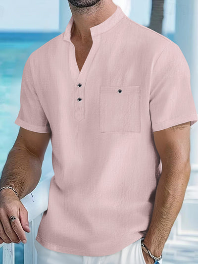 Camisa de Lino con Cuello Mao Manga Corta para Hombre - Image 10