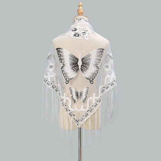 Pañuelo Triangular Calado con Encaje Elegante para Mujer - Image 3