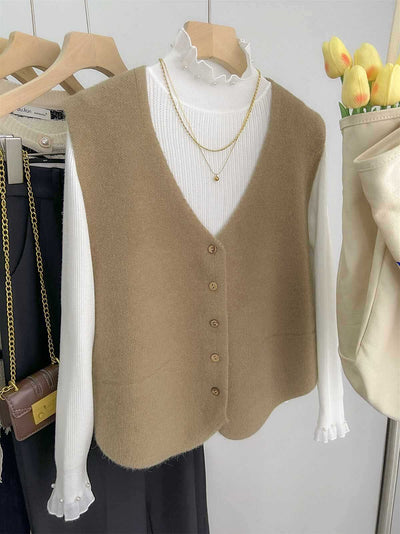 Chaleco de Punto Liso Escote V para Mujer - Versátil y Casual - Image 8