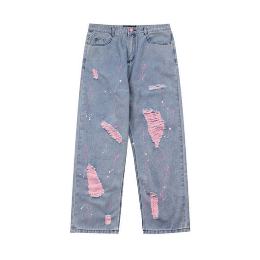 Jeans Rotos Efecto Desgastado Hip-hop Corte Recto Suelto para Hombre - Image 6
