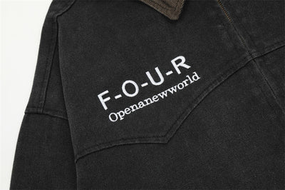 Chaqueta de Lona Retro con Cuello Solapa y Bordado de Alfabeto Americano - Image 23