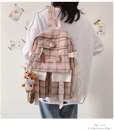 Mochila Escolar Coreana de Gran Capacidad Estilo Preppy Cuadriculada - Image 3