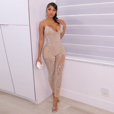 Mono Elegante de Malla con Strass sin Mangas para Mujer - Image 8