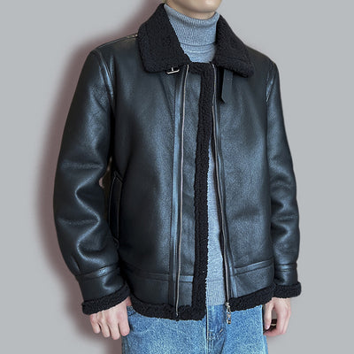 Chaqueta Acolchada de Cuero para Hombre con Cuello Polo - Image 5
