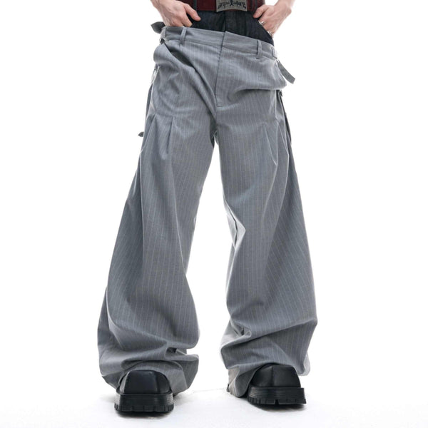 Pantalones Denim Crudo con Diseño de Rayas en Cintura y Costura Artesanal Unisex