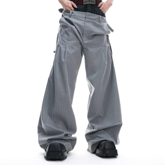 Pantalones Denim Crudo con Diseño de Rayas en Cintura y Costura Artesanal Unisex