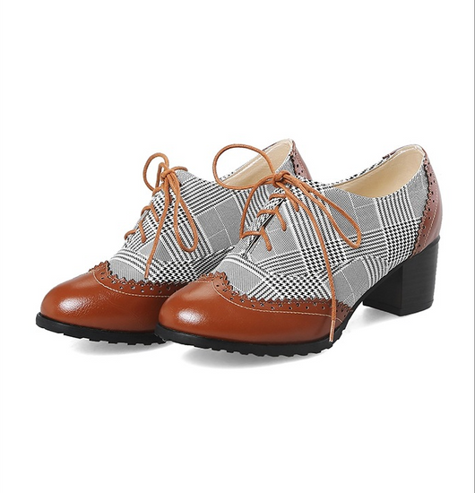 Zapatos Casuales Retro Cuadros Ingleses con Encaje y Suela Gruesa para Mujer - Image 5