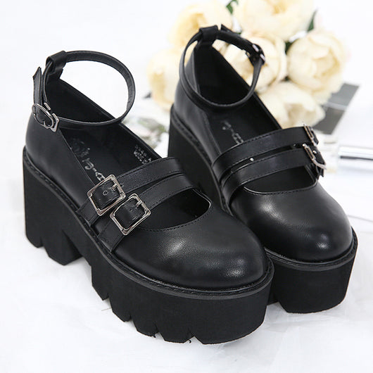 Zapatos de Tacón Grueso Punta Redonda para Mujer