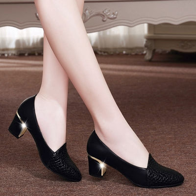 Zapatos de Trabajo Mujer Tacón Grueso Punta Fina Talla Grande Comodidad Profesional - Image 2