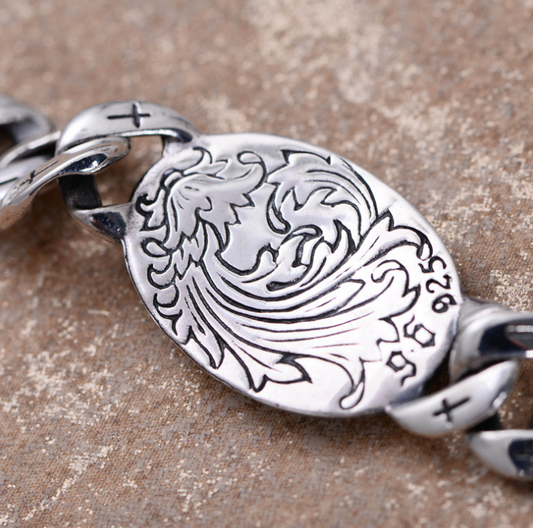 Pulsera de Plata 925 Ojo de Dios con Fénix Vintage y Cruz - Diseño Punk Masculino - Image 2