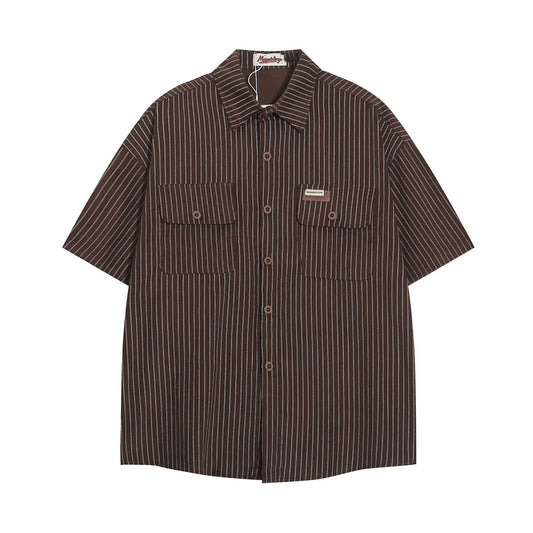Camisa de Manga Corta con Rayas Verticales para Hombre
