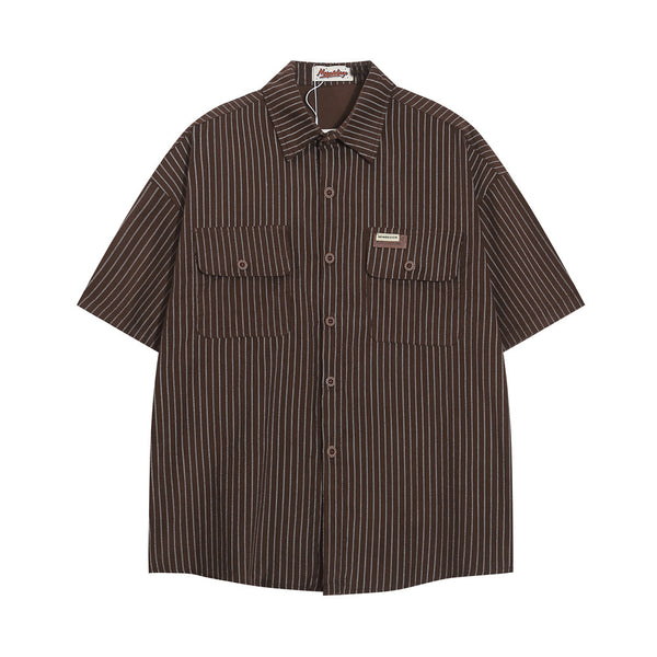 Camisa de Manga Corta con Rayas Verticales para Hombre
