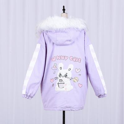 Abrigo Parka Kawaii Conejo Rosa y Lavanda con Capucha y Borde de Pelaje para Invierno - Image 6