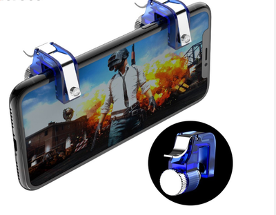 Black mobile gaming controller with a smartphone inserted, alongside a pair of transparent fast-shooting trigger buttons. - Image 5