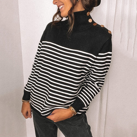 Suéter Tejido de Cuello Alto con Rayas para Mujer - Image 2