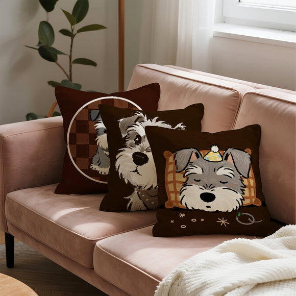 Funda de Almohada Schnauzer Adorable - Diseño Cartoon Perro