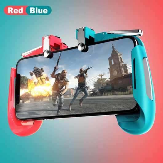 Black and white mobile game controller with L1R1 triggers holding a smartphone displaying a shooter game. - Image 14