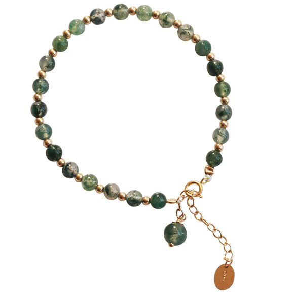Pulsera de Ágata Verde con Cuentas de Cuarzo para Atraer Prosperidad