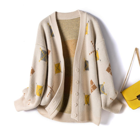 Cardigan Vintage de Diamantes Tejido