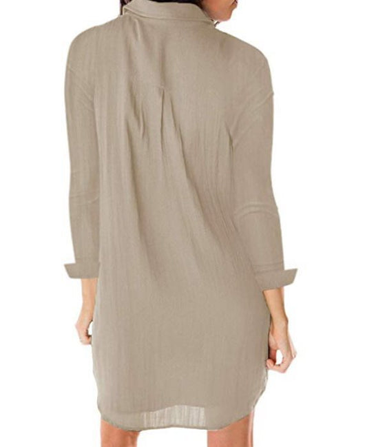 Vestido Camisero Holgado de Manga Larga con Bolsillos - Image 5