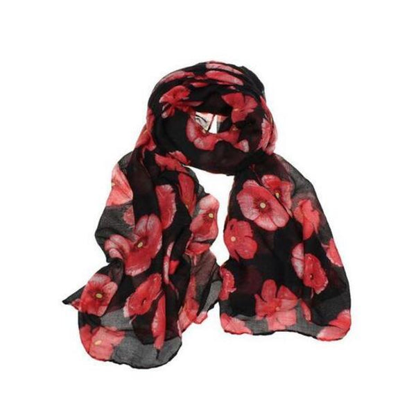 Pañuelo Largo Estampado Amapola Roja - Diseño Floral